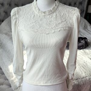 Celebrity Pink Cream Lace Blouse